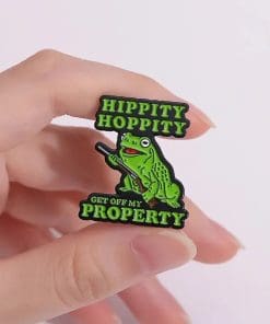 Alternative view of Froggy with Gun 'Hippity Hoppity Get Off My Property' Enamel Pin