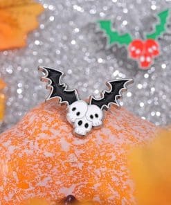 Alternative view of Christmas 'White Skull Berries and Bat Leaves' Enamel Pin