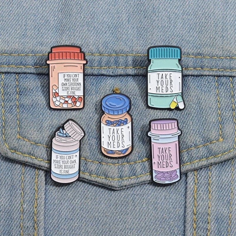 Medicine Bottle 'Take Your Meds | Blue Caps' Enamel Pin - Image 3