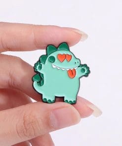 Alternative view of Green Dinosaur 'Hearty Eyes' Enamel Pin 