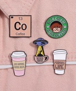 Alternative view of Spaceship 'We Need Coffee' Enamel Pin