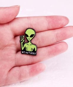 Alternative view of Alien Abduction 'We Out Here' Enamel Pin