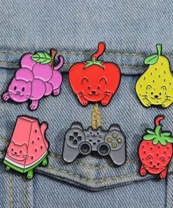 Alternative view of Fruit Cat 'Strawberry' Enamel Pin