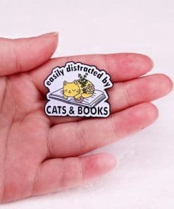 Alternative view of Book Lover 'Easily Distracted By Cats and Books' Enamel Pin