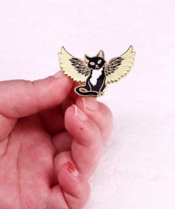 Alternative view of Black Cat 'Angel Wings' Enamel Pin