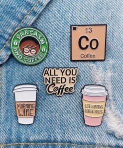 Alternative view of Coffee Meme 'Sarcasm and Coffee' Enamel Pin