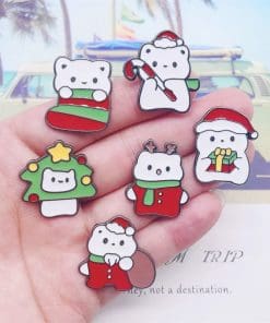 Alternative view of White Cat 'Christmas |Santa Cat Delivery' Enamel Pin