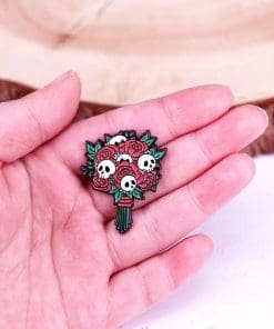 Alternative view of Skeleton Bouquet 'Skull and Roses' Enamel Pin