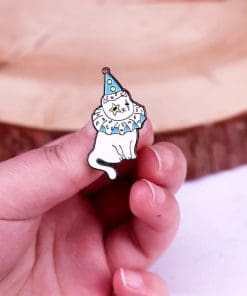 Alternative view of White Cat 'Sad Clown' Enamel Pin