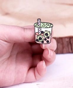 Alternative view of Bubble Milk Tea 'Froggy Boba' Enamel Pin