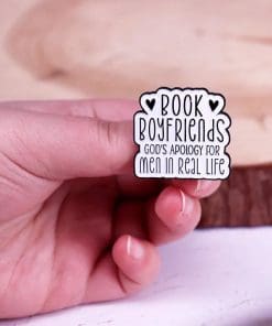 Alternative view of Book Boyfriends 'God's Apology for Men in Real Life' Enamel Pin