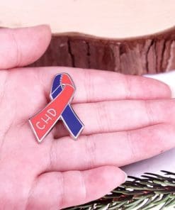 Alternative view of Blue and Red Ribbon 'CHD | Congenital Heart Disease Awareness' Enamel Pin