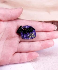 Alternative view of Mothman 'Stay Weird Glittery' Enamel Pin