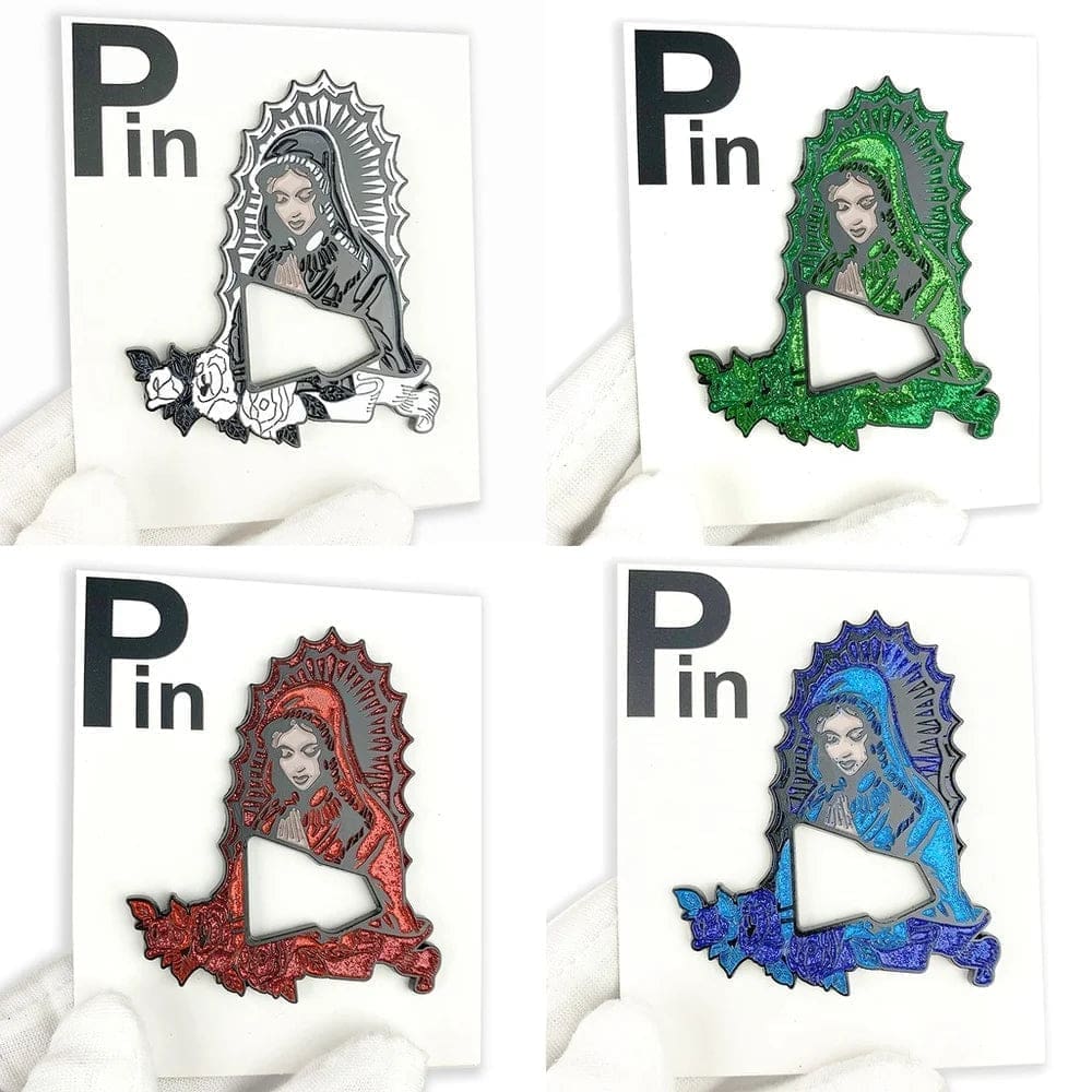 Our Lady of Guadalupe 'Red Glittered Hollow' Enamel Pin - Image 3