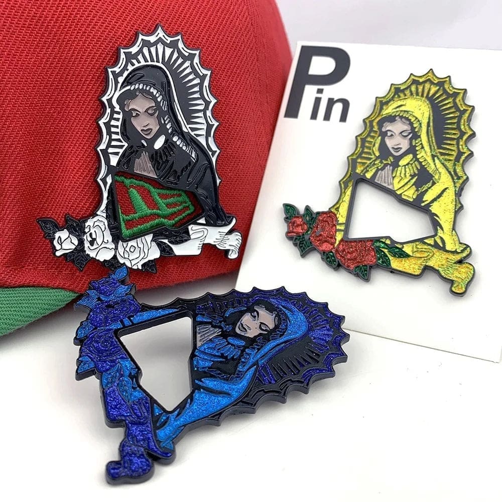 Our Lady of Guadalupe 'Yellow Glittered Hollow' Enamel Pin - Image 2