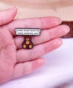 Alternative view of Brown Bear 'Please Bear With Me I Have Hearing Loss' Enamel Pin