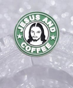 Alternative view of Christian 'Jesus and Coffee' Enamel Pin