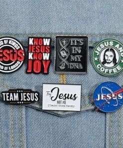 Alternative view of Try Jesus 'Not Me Cause I Throw Hands' Enamel Pin