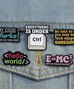 Alternative view of Formula Meme 'E equals Mc2 | Errors equals More Code)2 Enamel Pin