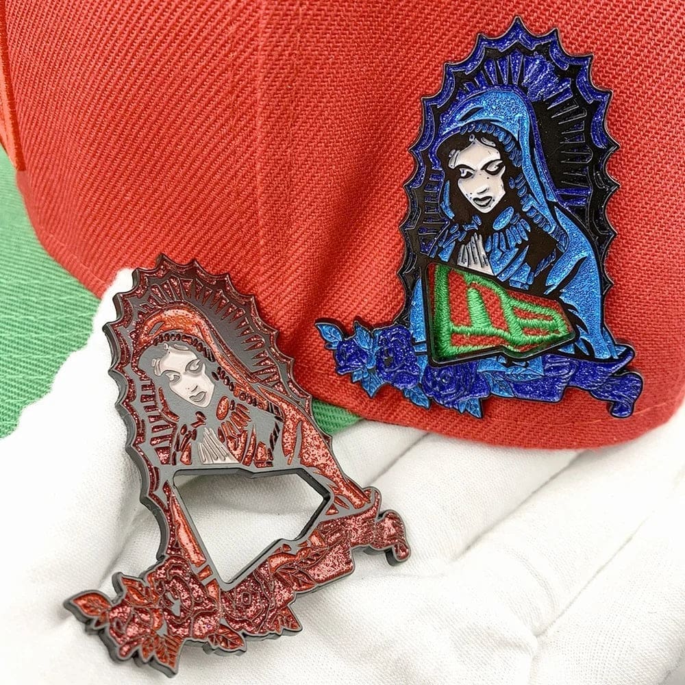 Our Lady of Guadalupe 'Blue Glittered Hollow' Enamel Pin - Image 2