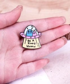 Alternative view of Cute Alien 'Be a Kind Human' Enamel Pin