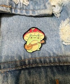 Alternative view of Red Mushroom Head 'Guitarist Frog' Enamel Pin