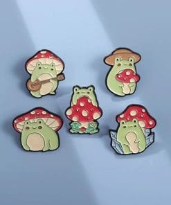 Alternative view of Red Mushroom Head 'Set of 3 Frogs' Enamel Pin