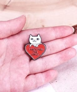 Alternative view of White Cat 'I Hate You the Least' Enamel Pin