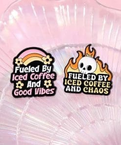 Alternative view of Fueled By Iced Coffee and Good Vibes Enamel Pin