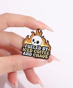 Alternative view of Fueled By Iced Coffee and Chaos Enamel Pin