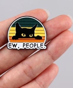 Alternative view of Sneaky Black Cat 'Ew People' Enamel Pin