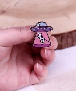 Alternative view of UFO Space Ship 'Cow Abduction' Enamel Pin
