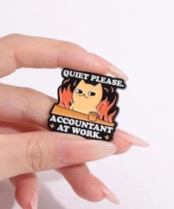 Alternative view of Burn Out Cat 'Quiet Please Accountant at Work' Enamel Pin