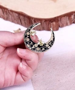 Alternative view of Crescent Moon 'Bee Hive' Enamel Pin
