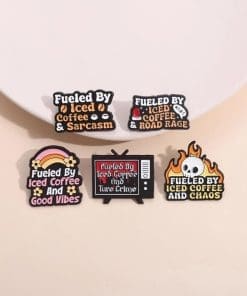 Fueled By Iced Coffee & Sarcasm Enamel Pin - Image 3