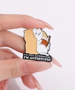 Alternative view of Sarcastic Cat 'Not Anti-Social I'm Anti-Stupid' Enamel Pin