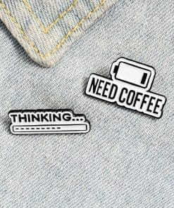 Alternative view of Low Battery 'Need Coffee' Enamel Pin