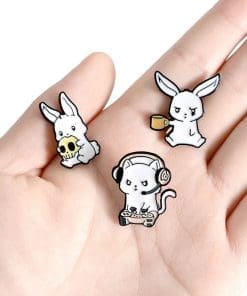 Alternative view of Serious Animal 'Set of 3 White Animals' Enamel Pin