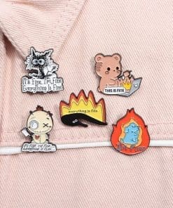 Alternative view of Cat | Mind Burning 'Everything is Fine' Enamel Pin