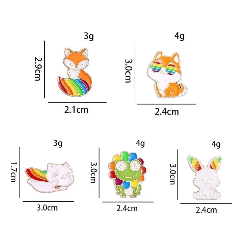 Sweet Rainbow Animal 'Set of 5 Pride Colors' Enamel Pin - Image 4