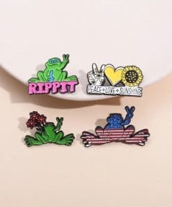 Alternative view of Frog 'Flowers For You Peace' Enamel Pin