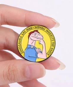 Alternative view of Jurassic Park 'Dinosaurs Eat Man Woman Inherits The Earth' Enamel Pin