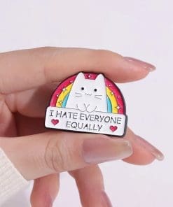 Alternative view of White Funny Cat 'I Hate Everyone Equally' Enamel Pin