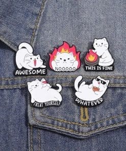 Alternative view of Funny White Cat 'Whatever' Enamel Pin