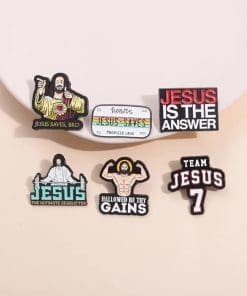 Alternative view of Jesus 'Hallowed Be Thy Gains' Enamel Pin