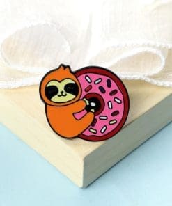 Alternative view of Sloth 'Eating Donut' Enamel Pin