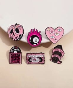 Alternative view of Pink Cassette Tape 'Horror and Chills' Enamel Pin