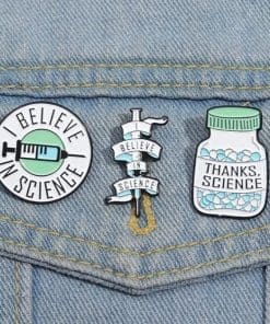 Alternative view of Syringe 'I Believe in Science' Enamel Pin