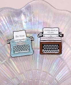 Alternative view of Retro Typewriter 'Write About Us | I Will' Enamel Pin
