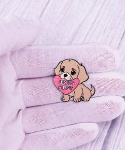 Alternative view of Little Puppy 'Jesus First' Enamel Pin